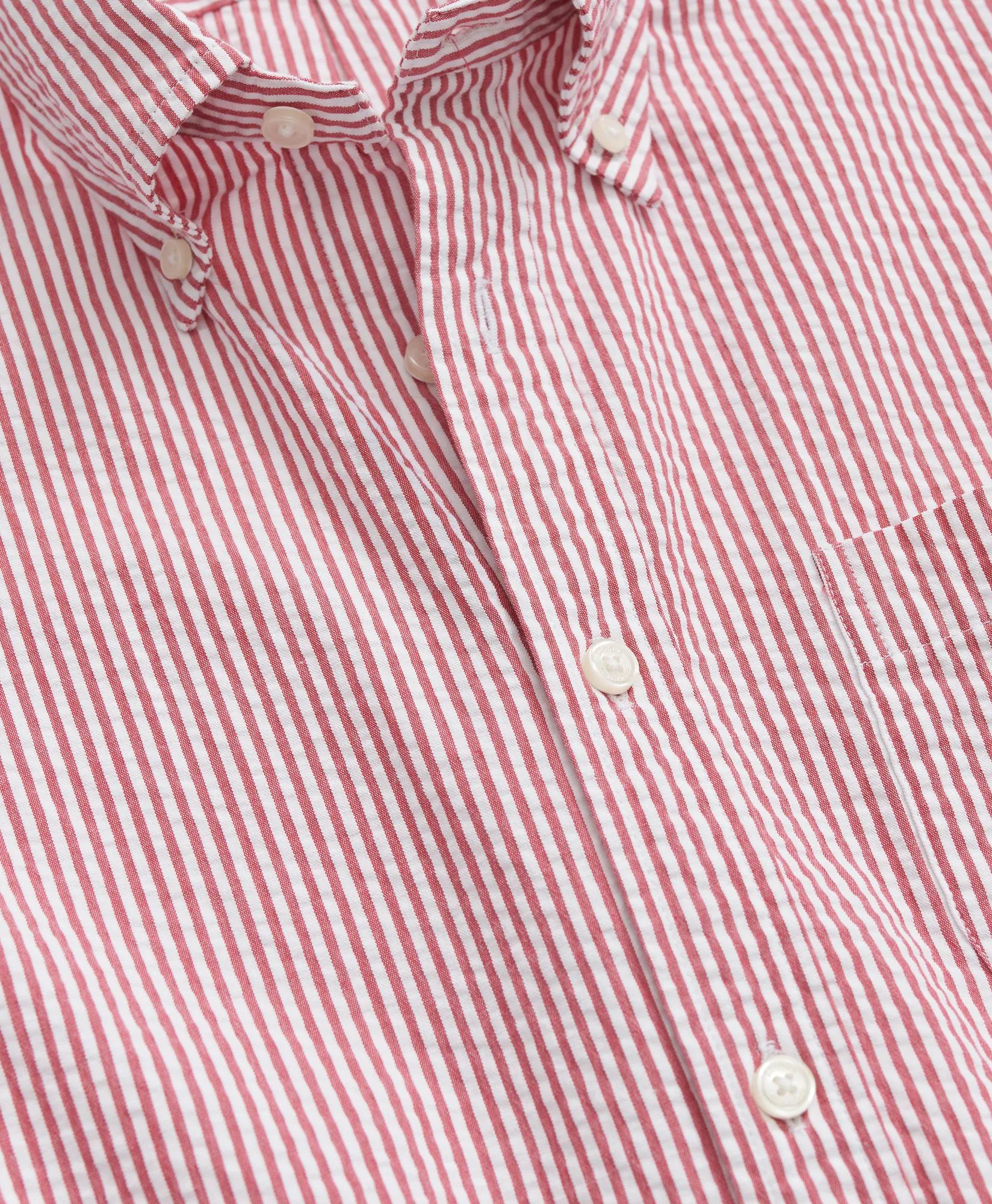 Washed Cotton Seersucker Button-Down Collar, Stripe Short-Sleeve Sport Shirt