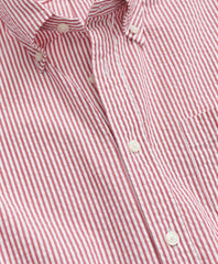 Washed Cotton Seersucker Button-Down Collar, Stripe Short-Sleeve Sport Shirt