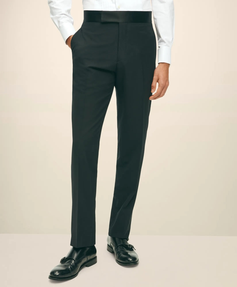 Black Fleece Tuxedo Pants in Wool-Silk