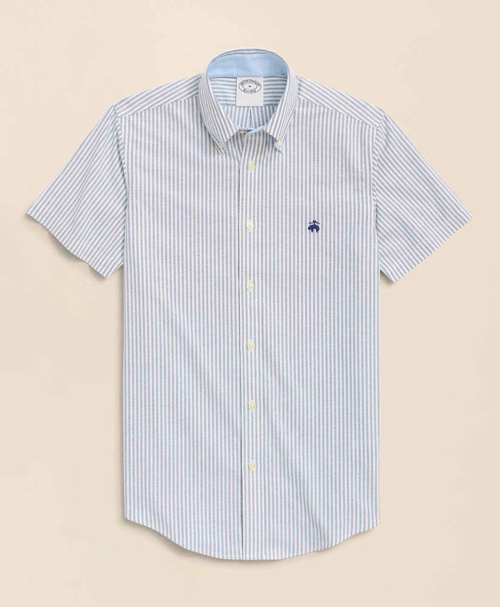 Stretch Non-Iron Oxford Button-Down Collar, Bengal Stripe Short- Sleeve Sport Shirt