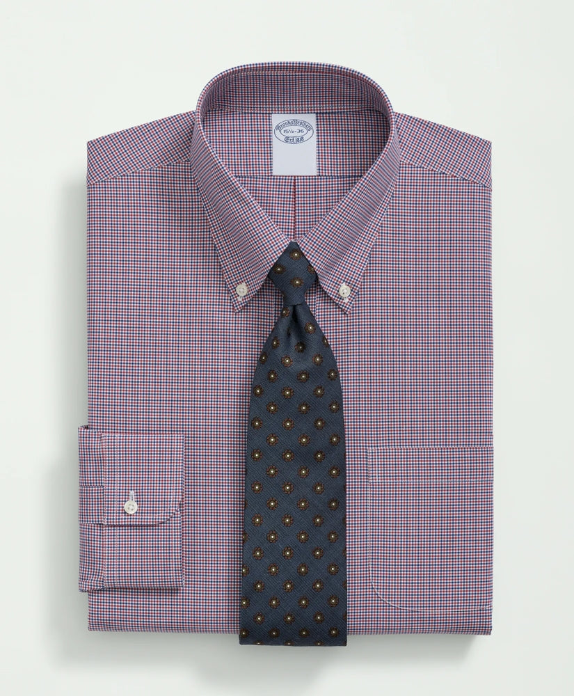 Big & Tall Stretch Supima® Cotton Non-Iron Poplin Polo Button-Down Collar, Checked Dress Shirt