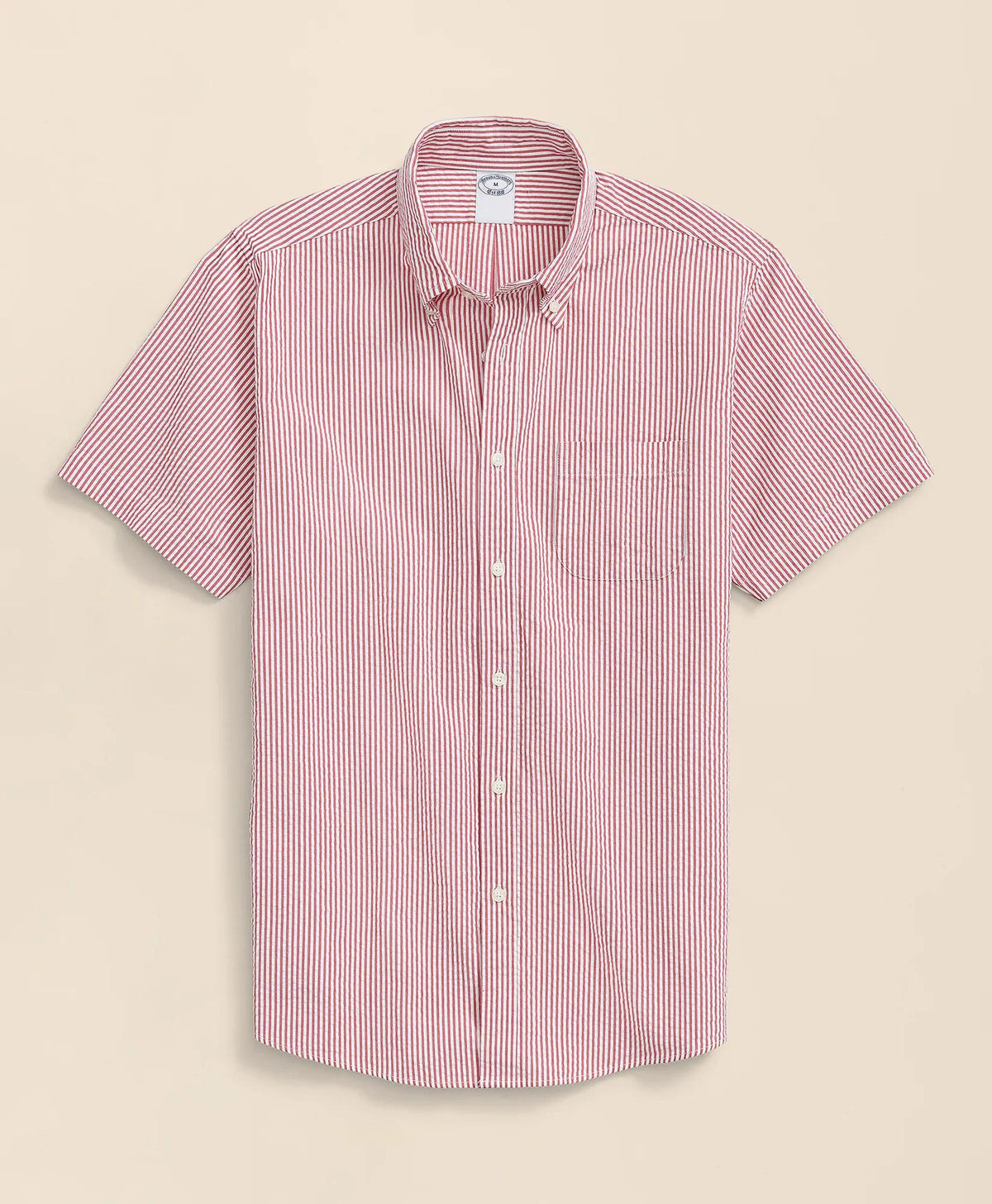 Washed Cotton Seersucker Button-Down Collar, Stripe Short-Sleeve Sport Shirt