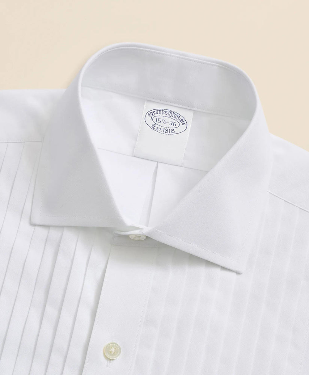 Stretch Cotton Broadcloth English Collar, 10-Pleat Tuxedo Shirt