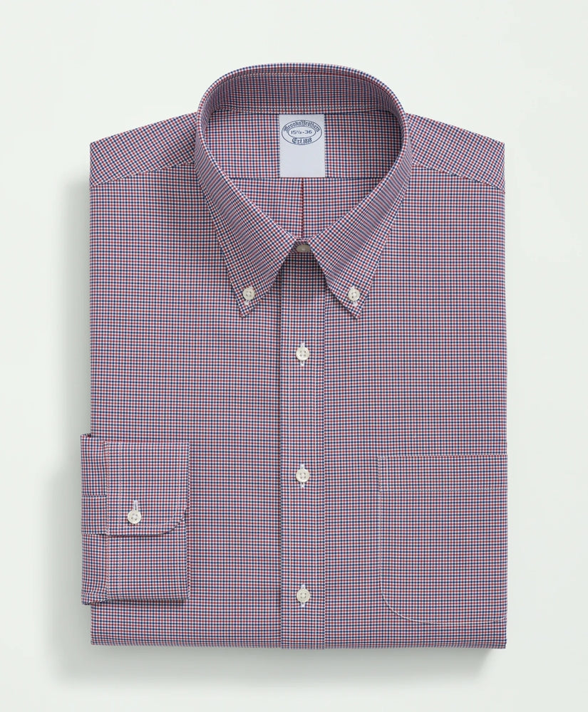 Big & Tall Stretch Supima® Cotton Non-Iron Poplin Polo Button-Down Collar, Checked Dress Shirt