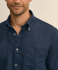 Washed Cotton Seersucker Button-Down Collar Sport Shirt