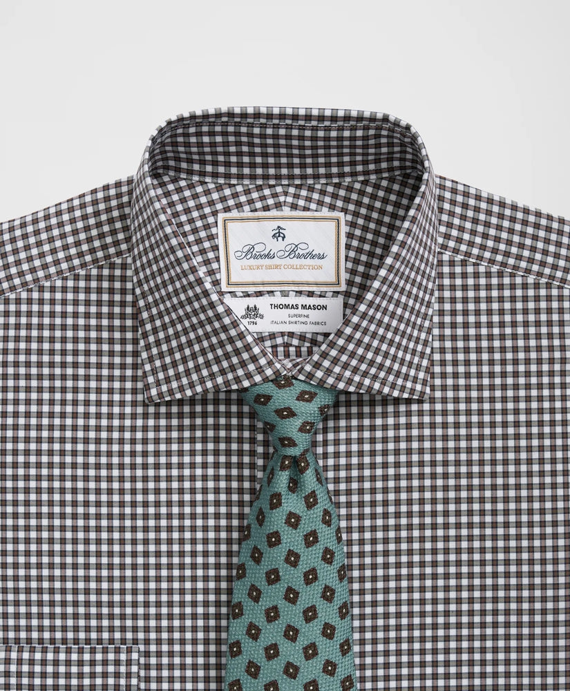 Brooks Brothers X Thomas Mason® Cotton English Collar, Checked Dress Shirt