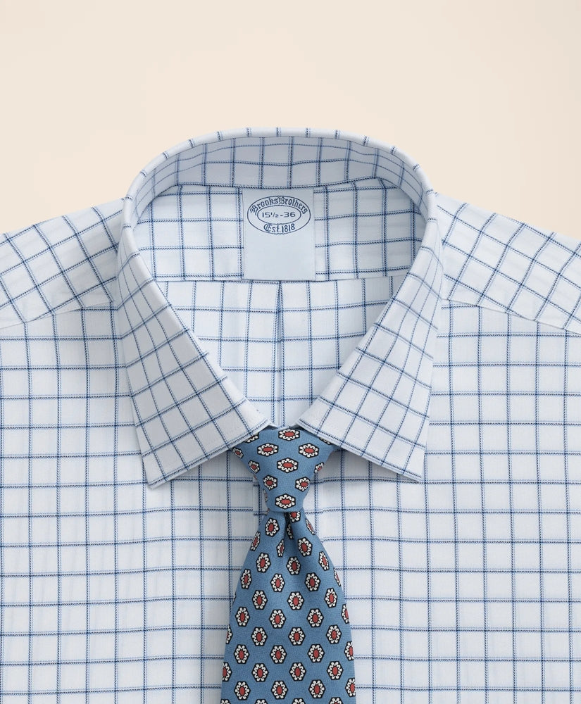 Brooks Brothers Explorer Collection Non-Iron Twill Ainsley Collar, Windowpane Dress Shirt