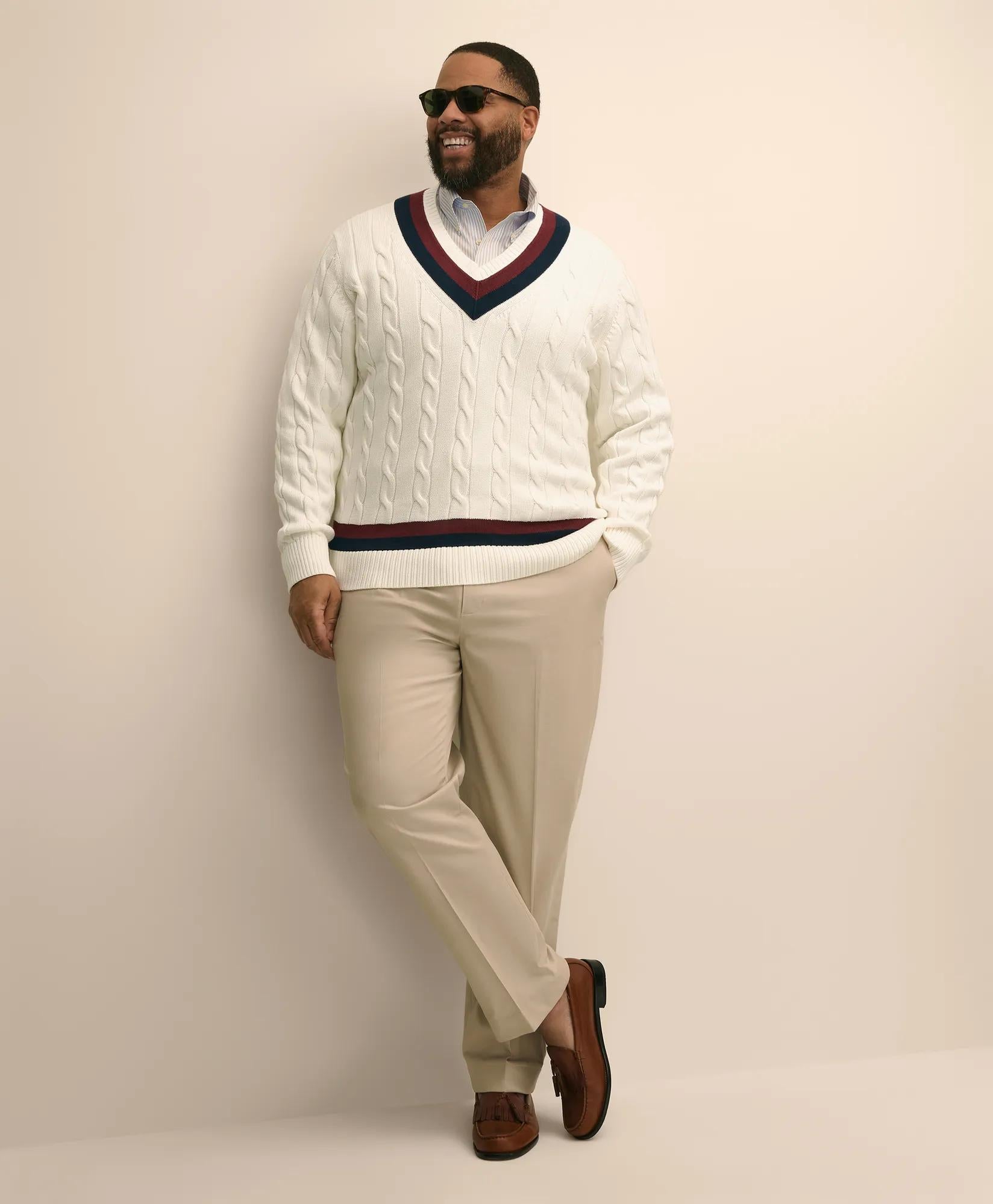 Big & Tall Supima® Cotton Cable Tennis Sweater